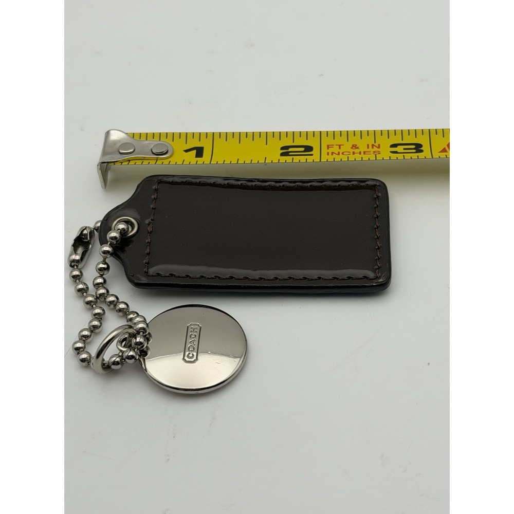 Coach Hang Tag Set Dark Brown Silver Leather Metal Bag Charm Keychain Medium 2" - Picture 7 of 8